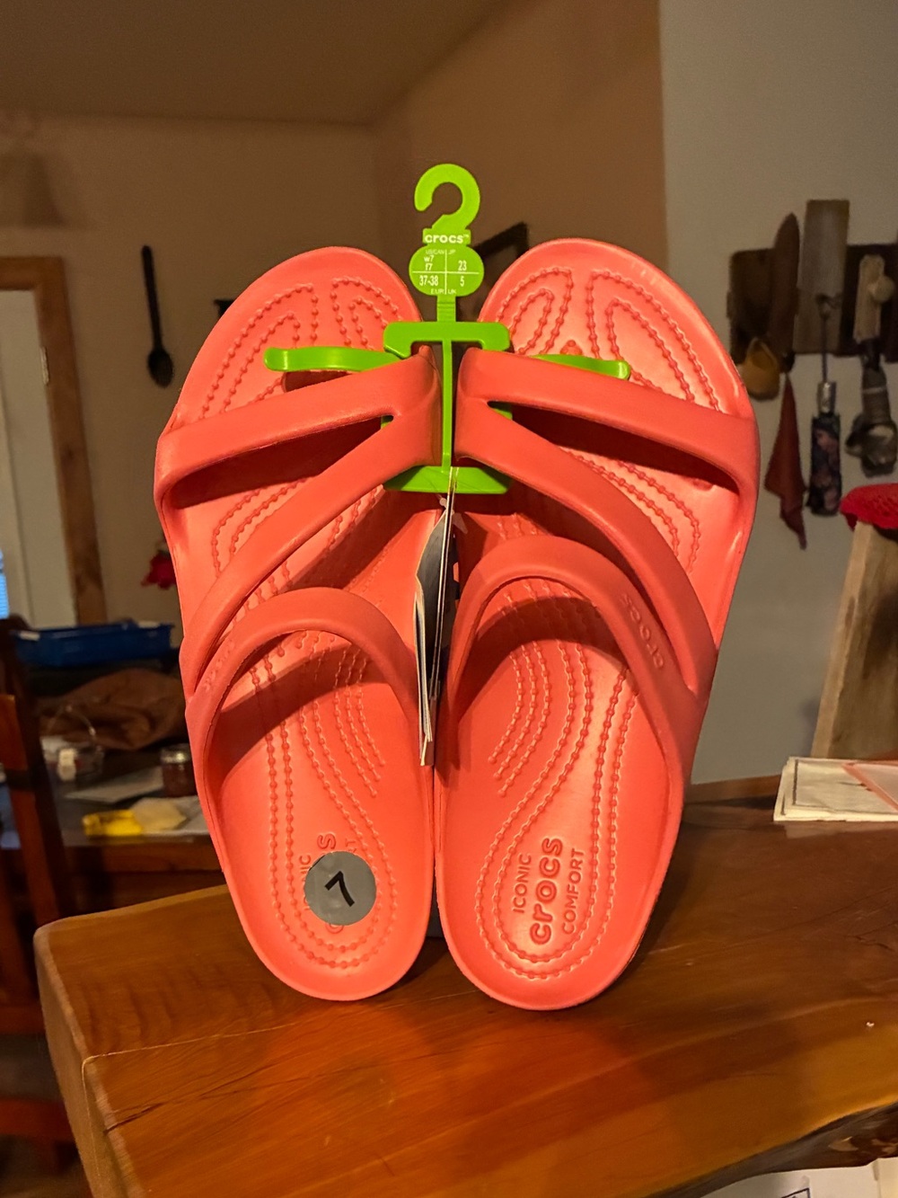 CROCS Coral Slide Sandals in Vibrant Coral #45